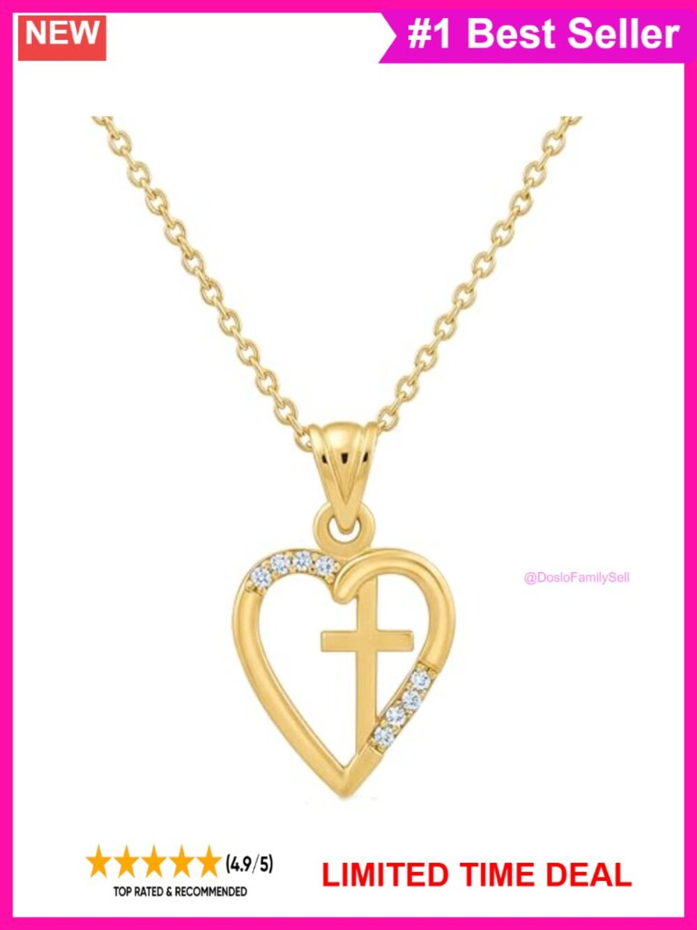 18K Gold Vermeil Cross Heart Necklace Dainty Pendant